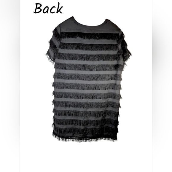 Black Fringe Knee-Length Dress Large | Vintage Charm Retro Cocktail Party Night - Picture 6 of 8